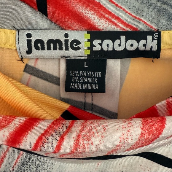 Jamie Sadock Women’s Large Active Long Sleeve Shirt Abstract Red Black Zipper - Picture 3 of 8